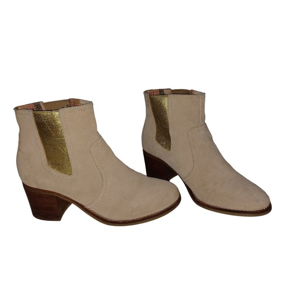 Sperry Top-Sider Beige/Gold Suede Ankle Booties Streetwear Block Heel Women 7.5 - Picture 13 of 13
